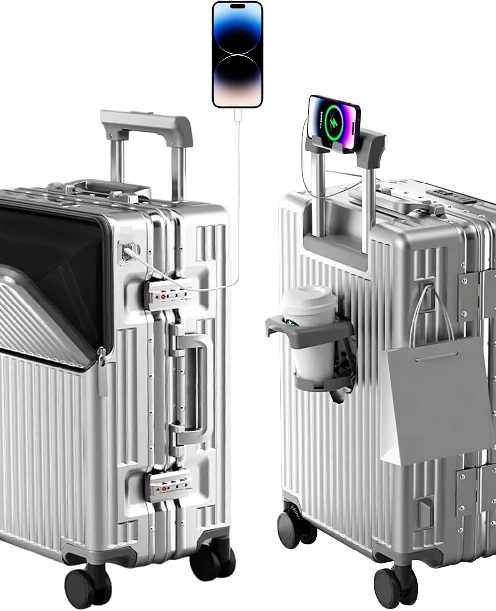 Carry on suitcase Zipperless Luggage,Polycarbonate Aluminum Hard Shell, Expandable Carry-On Suitcase with Spinner Wheels, 20 Inch Cabin