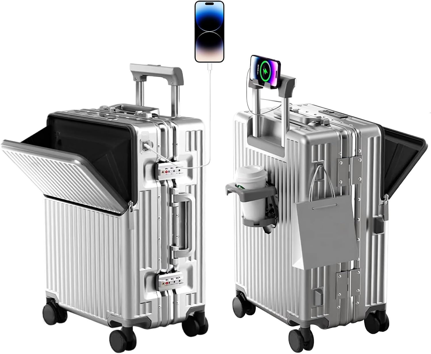 Carry on suitcase Zipperless Luggage,Polycarbonate Aluminum Hard Shell, Expandable Carry-On Suitcase with Spinner Wheels, 20 Inch Cabin