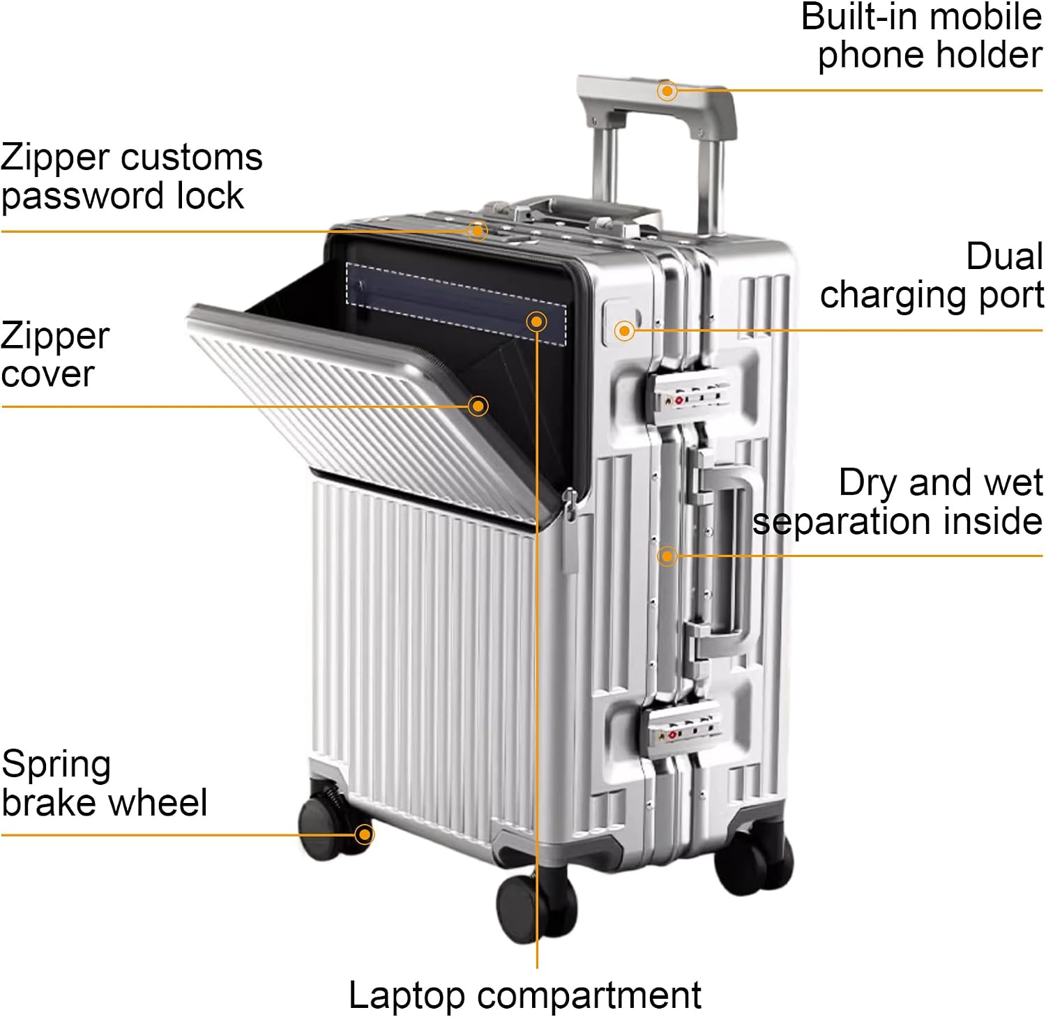 Carry on suitcase Zipperless Luggage,Polycarbonate Aluminum Hard Shell, Expandable Carry-On Suitcase with Spinner Wheels, 20 Inch Cabin - Image 2