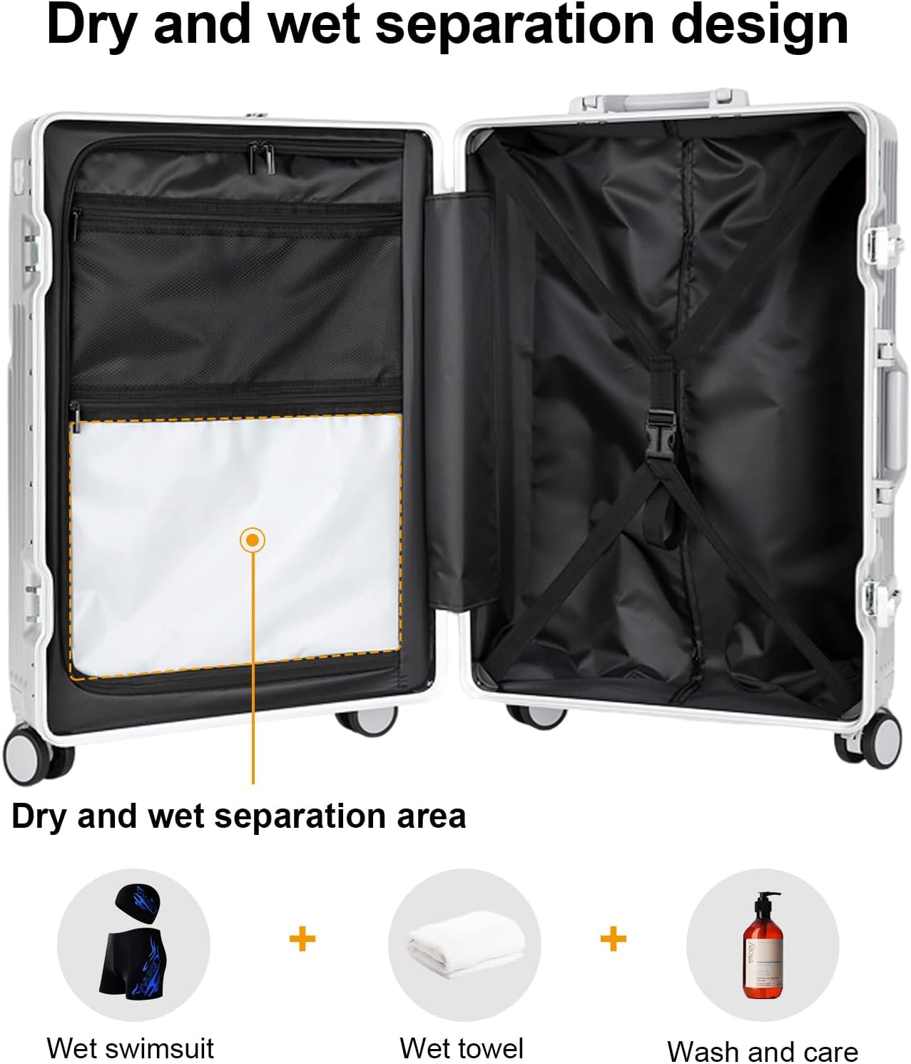 Carry on suitcase Zipperless Luggage,Polycarbonate Aluminum Hard Shell, Expandable Carry-On Suitcase with Spinner Wheels, 20 Inch Cabin - Image 3