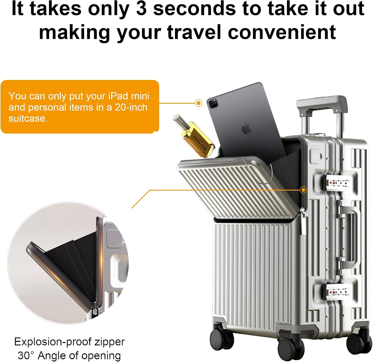 Carry on suitcase Zipperless Luggage,Polycarbonate Aluminum Hard Shell, Expandable Carry-On Suitcase with Spinner Wheels, 20 Inch Cabin - Image 4