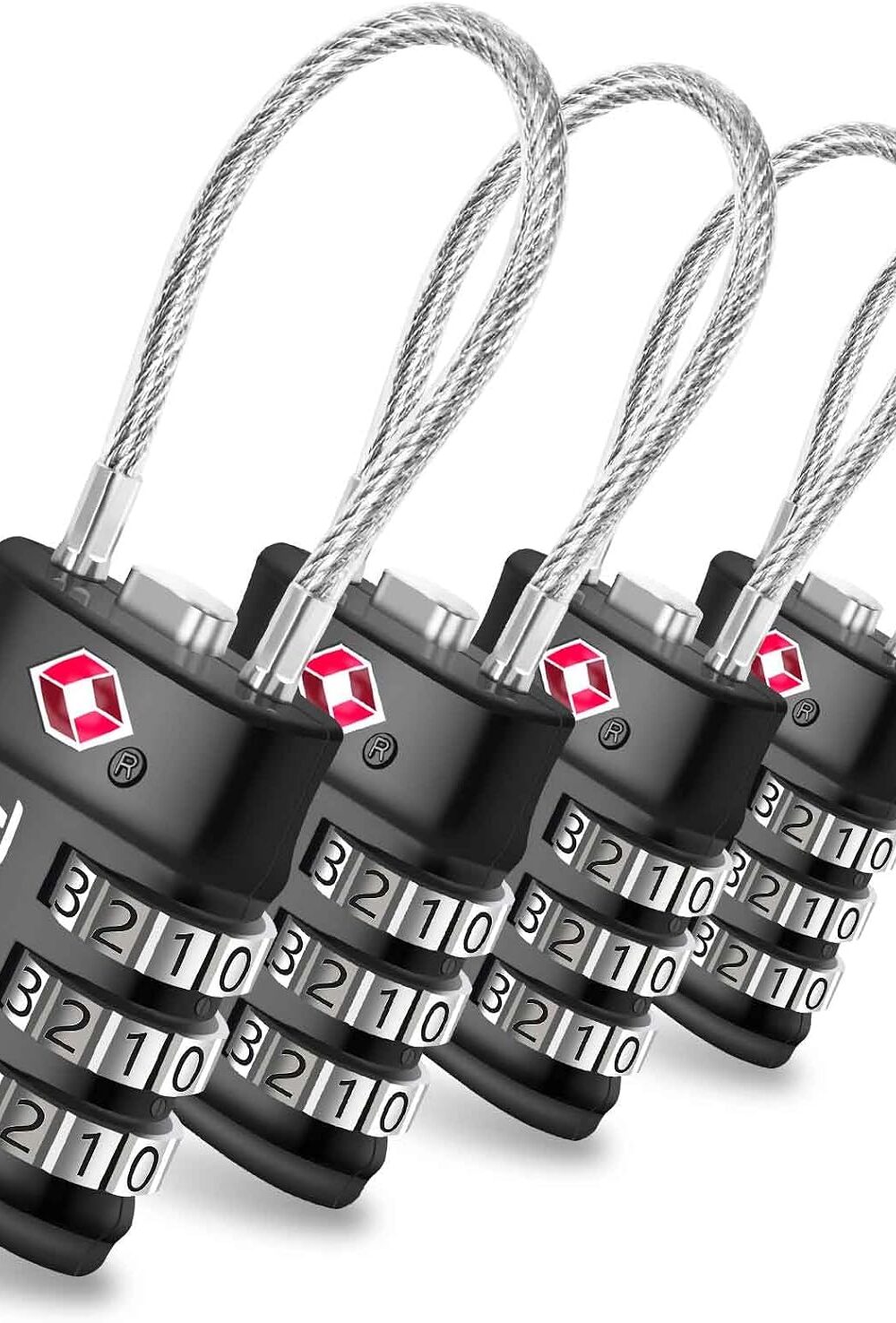 4 Pack TSA Approved Luggage Locks, Combination Travel Cable Lock, 3-Digit Waterproof Padlock, Zinc Alloy Outdoor Keyless Resettable Lock for Travel, Lockers, Bags, Backpack, Gym, Gate-by BRILLIRARE